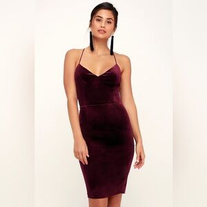 Lulus Karmin Burgundy Velvet Lace-Up Bodycon Dress